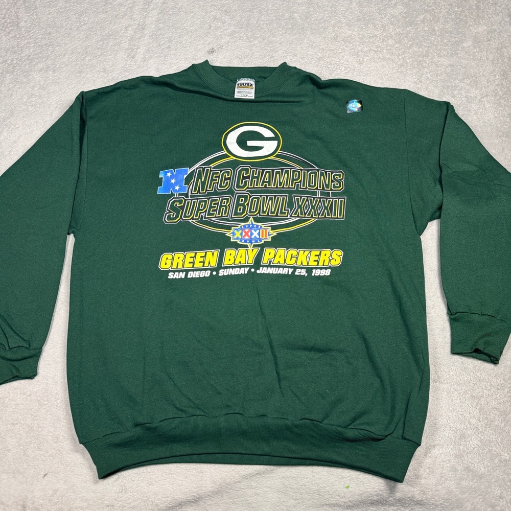 Tultex Sweatshirt Mens XL Green Green Bay Packers Super Bowl XXXII Vintage 90s